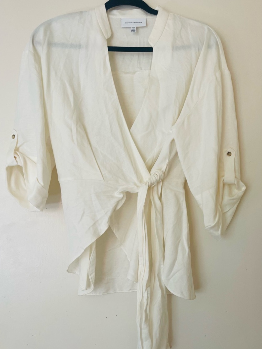 Contemporary Ivory Tie-Front Wrap Blouse S/M design in Australia